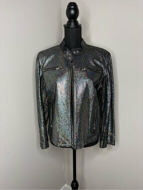 THE MIGHTY COMPANY Iridescent Black Shimmer Leather Jacket